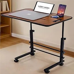 VISBY INDIA Wooden Multipurpose Adjustable Height Table with Wheels for Work from Home, Study, Office and Bedroom (A4)-picture-24