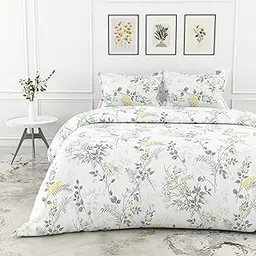 LORETO - A QUALITY LINEN BRAND Premium 100% Pure Cotton Bedsheet for Double Bed, 186 TC Soft Double Bed Sheet with 2 Pillow Covers, Perfect for Home Decor & Gift (Grey Botanical, 86 x 96 Inches) image 1