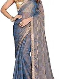 fab oath Women's Satin Silk Saree with Blouse Piece – Pink with Gold Checks and Rainbow Sequin Embroidery Border-picture-32