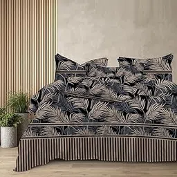 King Size Cotton Bedsheet Set, Floral Print in Beige with Orange and White, 275 x 275 cm, 3 Piece-picture-16