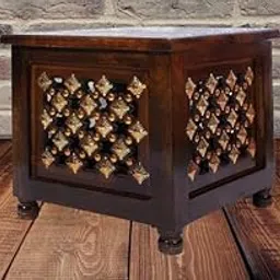 Authentic Handcrafted Wooden Storage Stool with Royal Brass Inlay | 12 Inch Multipurpose Stool for Bedroom & Living Room | Decorative Side Table, Organizer & Fully Assembled Storage Box-image-25