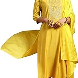 libas Gerua Womens Embroidered Silk Blend Straight Kurta With Trousers and Dupatta-picture-15