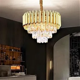 Penzy Modern K9 Crystal Chandeliers Gold 3-Tier Round Crystal Chandelier for Living Room Led Plate Included (Warm White, Moon Light,Natural) Golden Chandelier 400mm LED Compatible-image-39