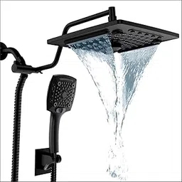 ELLO&ALLO Rain Shower Head with Handheld Spray, Rainfall Shower Head Combo with 60" Hose, Dual Showerhead Set with Adjustable Shower Extension Arm, Matte Black-picture-10