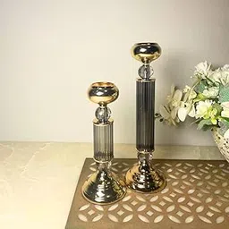 samara home Samara Home: Golden Candle Stands (Set of 2) for Home Decor | Beautiful Candle Holder for Living Room Centre Table | Candle Stand Home Decor | (Glass)-picture-13
