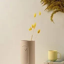 Purezento Beige Colour Ceramic Face Flower Vase Decor Showpiece for Home and Office or Living Room | Diwali Decoration Items Gifting | Flowers Holder for Decor | Matt Finish | Showpiece Pots-picture-18