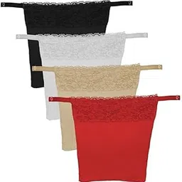 finesse miracle cami Cotton Clip On Mock Camisole for Women Mock Lace | Deep Neck Cleavage Cover Up Inner Cami Secret Miracle Cami for Women | Free Size - Set of 4 - Black, Beige, White & Red-picture-11