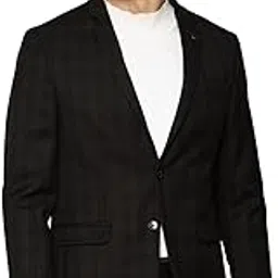 allen solly Men Black Slim Fit Check Formal Blazer-picture-14