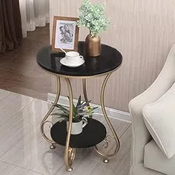 Round Table for Living Room/Bedroom/Dinning Room, Coffee Table, End Table Metal Side Table (Finish Color - Black, Pre-Assembled) image 1