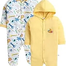 Pooja Baby Front Open Full Sleeves Sleepsuit Hooded with Foot Easy Dressing and Diapering Romper Set of 2-picture-19