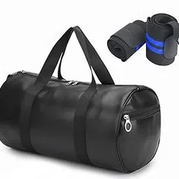 rainox Stylish Black Leatherette Duffle Gym Bag with Wrist Support Wraps Travel and Workout Combo for Men and Women (Blue)-picture-27