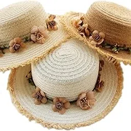 myaddiction Women Summer Straw Caps Foldable Party hat Protection for Beach Outdoor Milky-picture-53