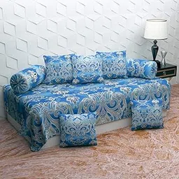 Jyotaksh 200TC Diwan Set Cotton 8 Piece | Deewan Printed Bedsheet Sets for Living Room Hall (Set of 8 Piece, 1-Bed Sheet 60x90 Inch | 2-Bolster Cover 16x32 Inch | 5-Cushion Cover 16x16 Inch)(AE-30)-image-6