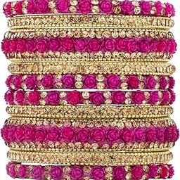 peora Gold Plated Rose Flowers Chuda Chura Bangle Set Indian Traditional Bridal Dulhan Wedding Fashion Jewellery for Women Girls (Size - 2.6)-picture-51