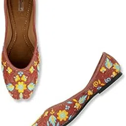 Casual Footwear for Womens/Punjabi Jutti/Mojari for Party Brown Floral-image-14