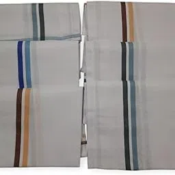 Classic Men's Cotton Handkerchief with Striped Border Pattern, White and Blue, Traditional Square Design-image-48