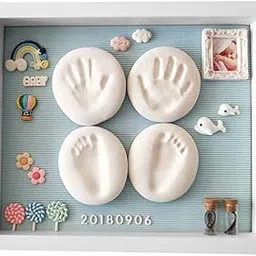 BABIES BLOOM Baby Clay Handprint & Footprint Wooden Frame with LED Light Safe and Non-Toxic Clay | New Born Gift | 1ST Birthday Gift | Baby Shower Gift(Light Green), Wall Mount image 1
