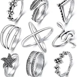 shining diva fashion Latest Stylish Metal Boho Midi Finger Rings for Women and Girls - Set of 9 (E13049r), Silver-picture-19