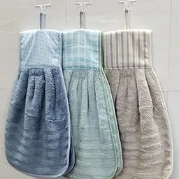 Hand Towel with Loop | 600 GSM | Hanging Napkin for Wash Basin, Kitchen Sink, Bathroom| Pack of 3 in (Blue, Green, and Cream)-picture-39