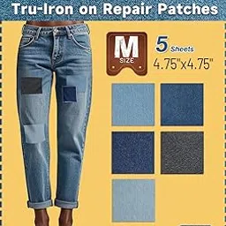TransOurDream Tru-Iron on Patches for Jeans Repair (5pcs, 4.75"x4.75", M Size), Denim Iron-on Repair Patches, Jeans and Clothing Repair and Decorating kit, Denim Patch for Jeans Inside (5 Colors)-picture-34