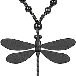 mudtale Dragonfly Pendant Necklace, Black Obsidian Like Unique Jewelry, Handcrafted Dragonfly Amulet, Unisex Mala Necklace with Black Beads, Symbol of Transformation and Freedom-picture-64
