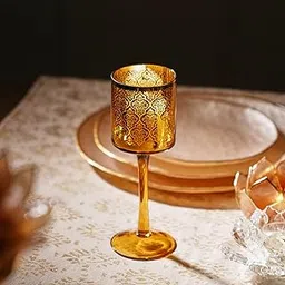 Pure Home + Living Gold Pattern Glass Stem Candle Holder-picture-35