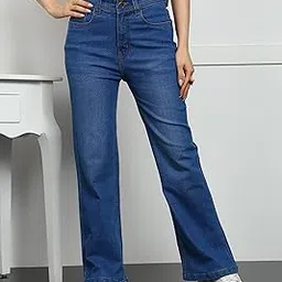montrez Women Light Blue Washed Bootcut High-Rise Low Distress Stretchable Jeans-picture-33