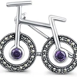 raajraani Pure 925 Sterling Silver Brooch/Lapel Pin | Glam Cycling Silver Brooch/Lapel Pin with Purple Stones for Women | (6 gms)-picture-55