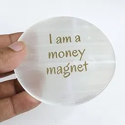 Reiki Crystal Products Selenite Charging Plate Coaster with I am Money Magnet Symbol Charged by Reiki Grand Master & Vastu Expert Size 7.6 cm (3 inch)-image-66