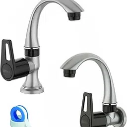 Monit Pillar Cock, wash basing tap and Sink Cock Tap for Kitchen & Bathroom with teflone tap (Metallic Grey - Black Dual)-picture-11