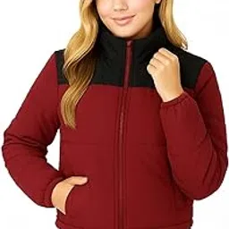 brazo Women's Cropped Puffer Jacket, Colour-Block Design, High Neck, Lightweight Winter Wear-picture-18
