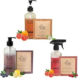 Bare Necessities Clean Home Kit | Plant-Based, Zero-Waste Home & Kitchen Care | Powder-to-Liquid Handwash, Dishwash & Multi-Surface Cleaner + Refillable Glass Dispensers-image-3