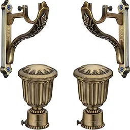 Arena Aluminium Curtain Holder | for Window and Door Parda Holder with Finials Set for Home Decor | Curtain Rod Holder | Curtain Accessories and Curtain Brackets Pack of 2 (Antique Brass)-picture-31