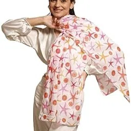 nk textiles Women's Geometric, Polka Dots, Anchor, Floral Print White Colored 100% Pure Cotton Summer Face Scarf for Sun Protection (28"x72")-picture-47