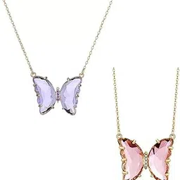 vembley Combo Of 2 Purple & Pink Crystal Butterfly Pendant-picture-21