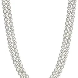 estele Rhodium Plated Double Line Grey Pearls Necklace fort Women with Lobster Clasp-picture-28