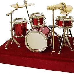 Red Drum Set Music Instrument Miniature Replica on Stand, Size 5 x 5 x 4 in, Multicolour-picture-19