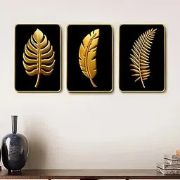 Rousrie Premium Wall Hanging With Golden Frame | Wooden Hanging For Living Room Decoration | Modern Home Decor, Pack of 3, A4-picture-20