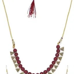 Single Maroon Necklace for Women – Minimalist Traditional Design with Bold Color Accent-picture-51