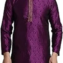 sojanya (Since 1958 Men's Silk Blend Paisely Weave Full Sleeves Mandarin Collar Kurta-Timeless Elegance for Eid & Holi Festivals-picture-19