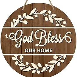 Deroro Christian God Bless Our Home Front Door Sign, Religious Faith Farmhouse Wood Door Hanger Outdoor Outside Decor, Rustic Wooden Wreath Indoor Wall Hanging Decoration-picture-35
