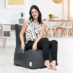 Amazon Brand - Solimo Premium Faux Leather Bean Bag Chair Filled with Beans | Capacity: Upto 6 Ft 3 in Height, 120 KG Weight | Grey-picture-14