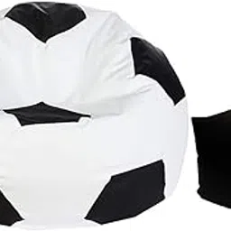 AUTARKY Super Leatherette Football Shape Double Stitching Bean Bag Cover and Round Puffy Cover (Without Beans) (XXL, White & Black)-image-26