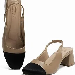 jm looks Women's Low Chunky Heels Slingback Square Toe Block Dress Shoes Closed Toe Comfortable Wedding Work Pumps image 1