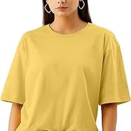alone eagle Oversized Baggy Fit Drop Shoulder Half Sleeves Round Neck Solid Pure 100% Cotton T-Shirt for Women (Available in White, Black,Navy Color)-picture-33