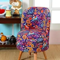 ShadowKart Printed Ottoman Chair Pouffe Stool | Stylish Mudda Footrest & Seat for Living Room | Puffy Foam Wooden Leg Stool | Perfect Pouf for Home Décor, 32 Inch Height, Birds image 1