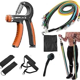 Home Gym Combo- 12-in-1 Resistance Band Set with Hand Gripper - Full Body Workout Bands for Strength Training, Yoga, Pilates, Build Muscle, Improve Flexibility & Tone Your Body Men & Women-picture-34