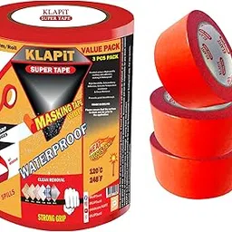 KLAPiT WATERPROOF: High Precision Masking Tape, Industrial Painter’s Tape, 48mm x 50m - Perfect for Automotive Refinish, Home, Arts, Crafts, DIY Projects & More! [Red, 3 Rolls]-image-2