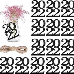 AIEX 28pcs Glitter 2022 Cutouts Tags, 25pcs 2022 Number Cutout and 3 Rolls of Hemp Rope, Graduation Cutouts 2022 Graduation Centerpiece 2022 Grad Cap Glitter New Year Party Supplies Favor (Black)-picture-32