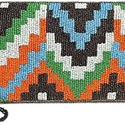 Handmade Beaded Clutch Purse, Multi-Color Geometric Pattern, Black Orange Blue Green White, Evening Bag with Shoulder Strap-picture-17